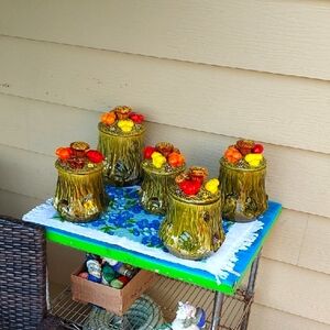 SOLD  EUC VTG 1970's 5pc California Mushroom tree Stump Canisters 2758
